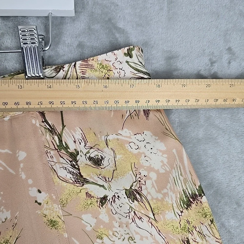 Merona Silk‎ A-Line Pleated Floral Skirt Beige Yellow 16 Classy